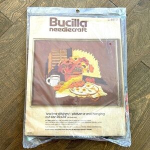 Bucilla Needlecraft Vintage Kit 48731 Tea Time Stitchery Picture Wall Hanging